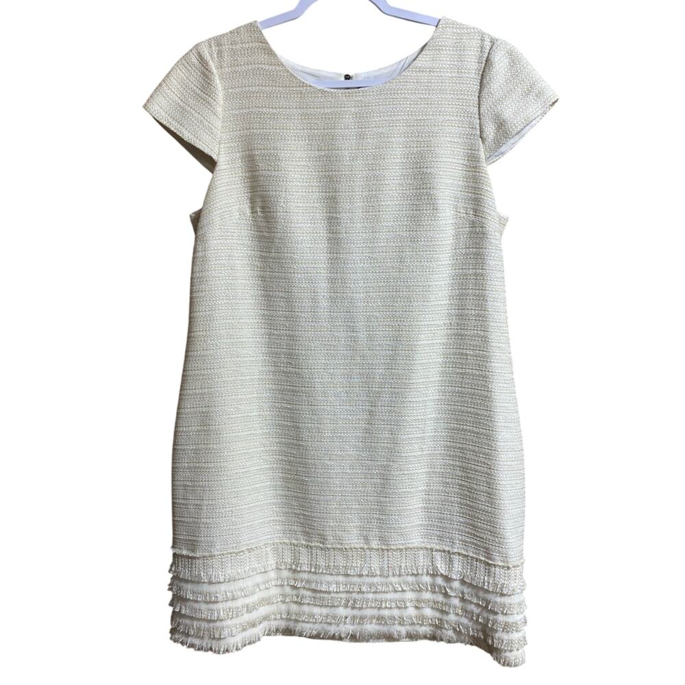Vince Camuto Women's Dress Plus 14 White Cream Cap Sleeve Knee Length Fringe Hem